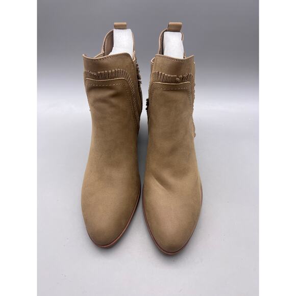 Mia Carrol Womens Taupe Stacked Heeled Fringe Pull On Ankle Booties Size 11 - Picture 9 of 10